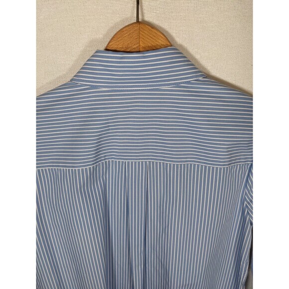 WHBM Button Down Sequin Striped Poplin Shirt Blue White Stripe Women's Size 4 - Picture 6 of 10